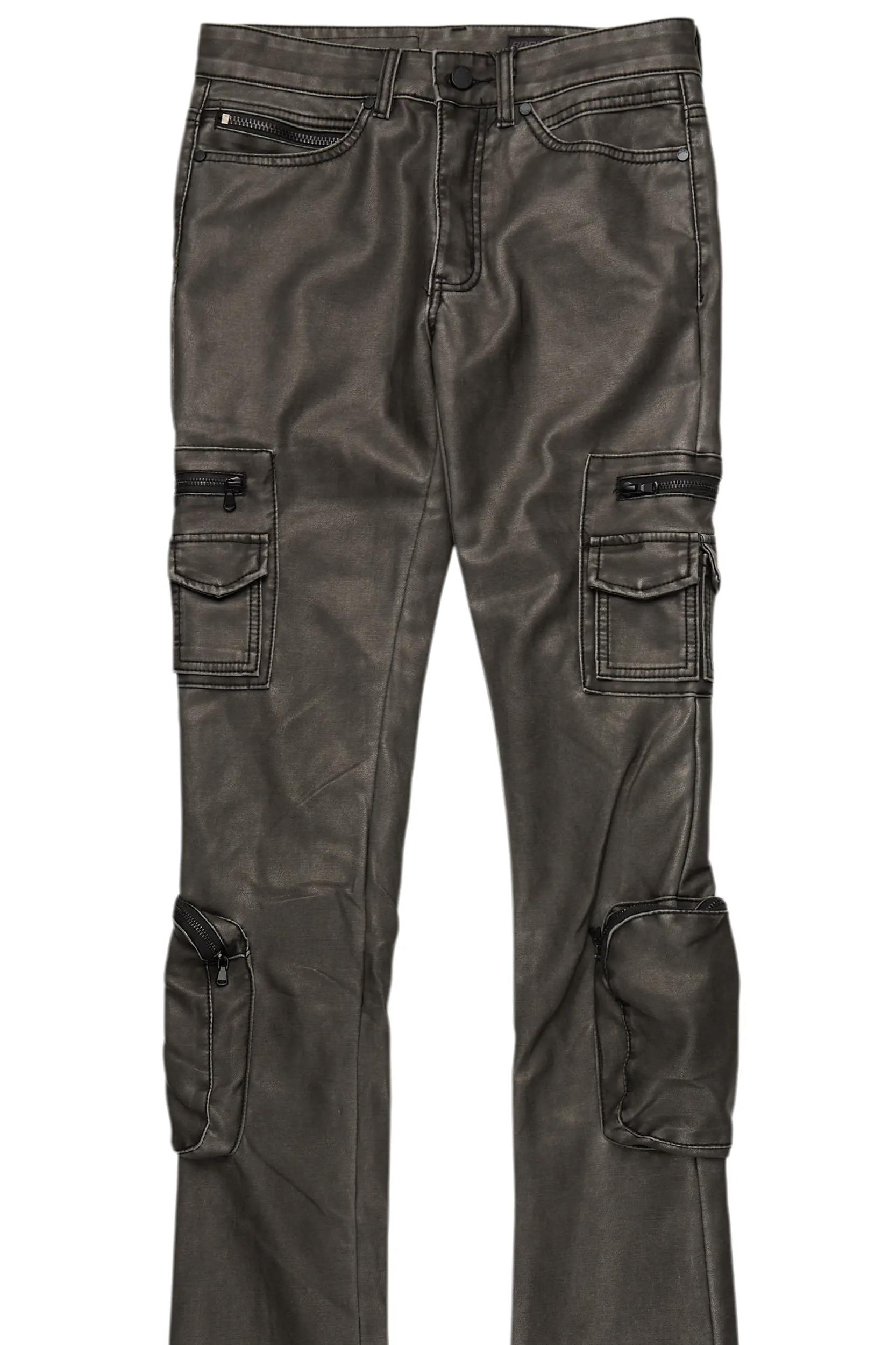 Sutton Distressed Black PU Super Stacked Flare Jean Male Product Image