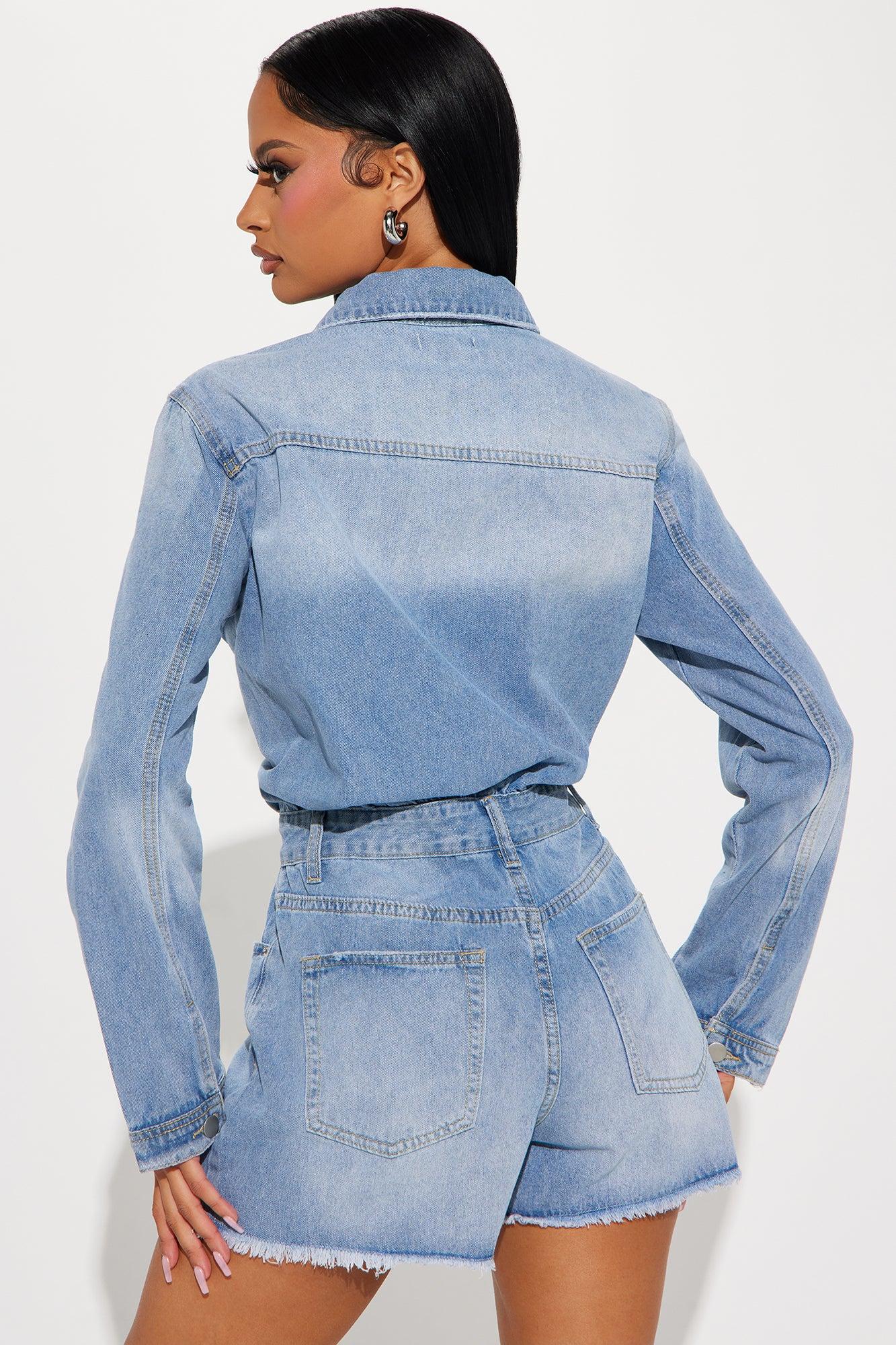 Feel No Ways Denim Romper - Light Wash Product Image
