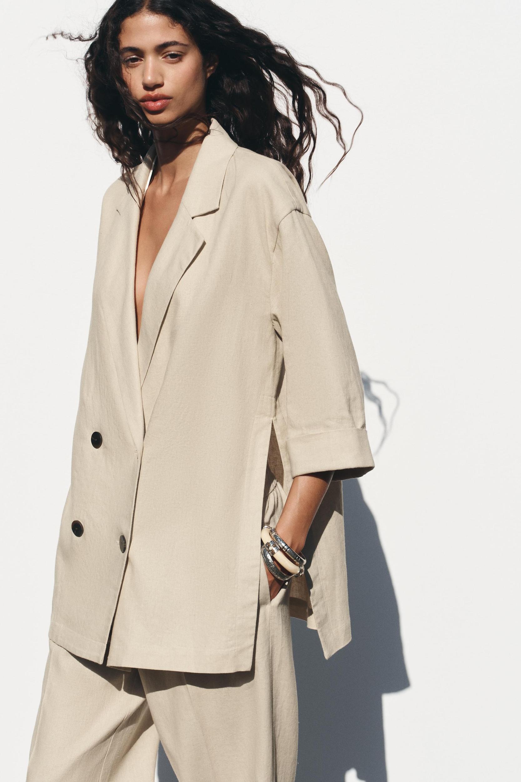 LINEN BLEND DOUBLE BREASTED BLAZER Product Image