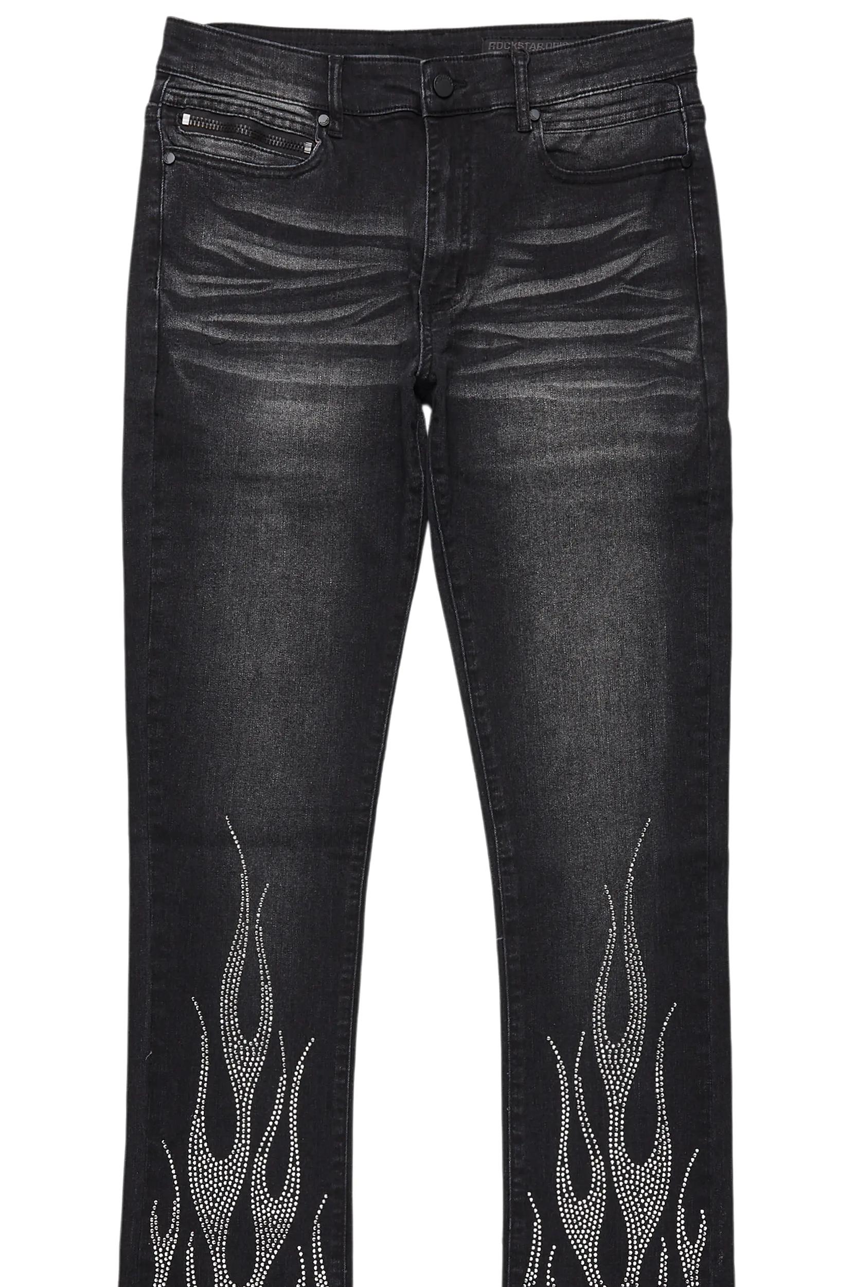 Samba Dark Grey Rhinestone Stacked Flare Jean Male Product Image