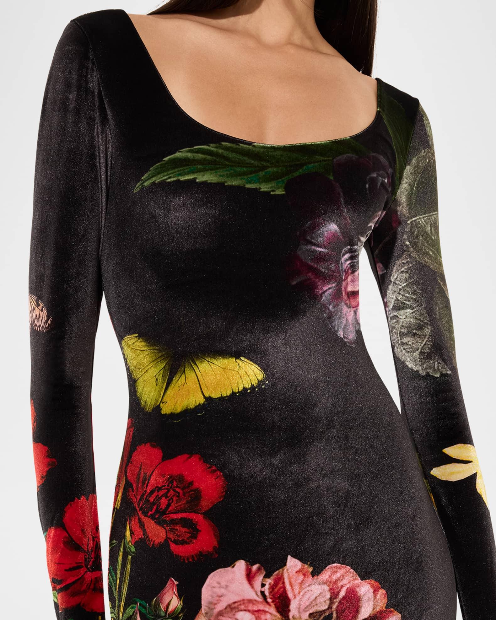 In The Wind Floral Delora Scoop-Neck Velvet Midi Dress Product Image