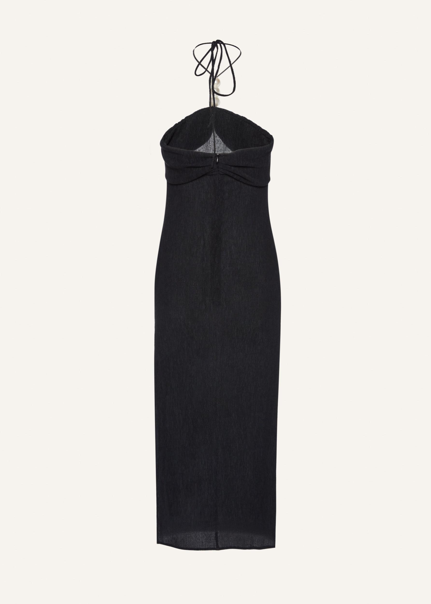 Pearl halterneck midi dress in black Product Image
