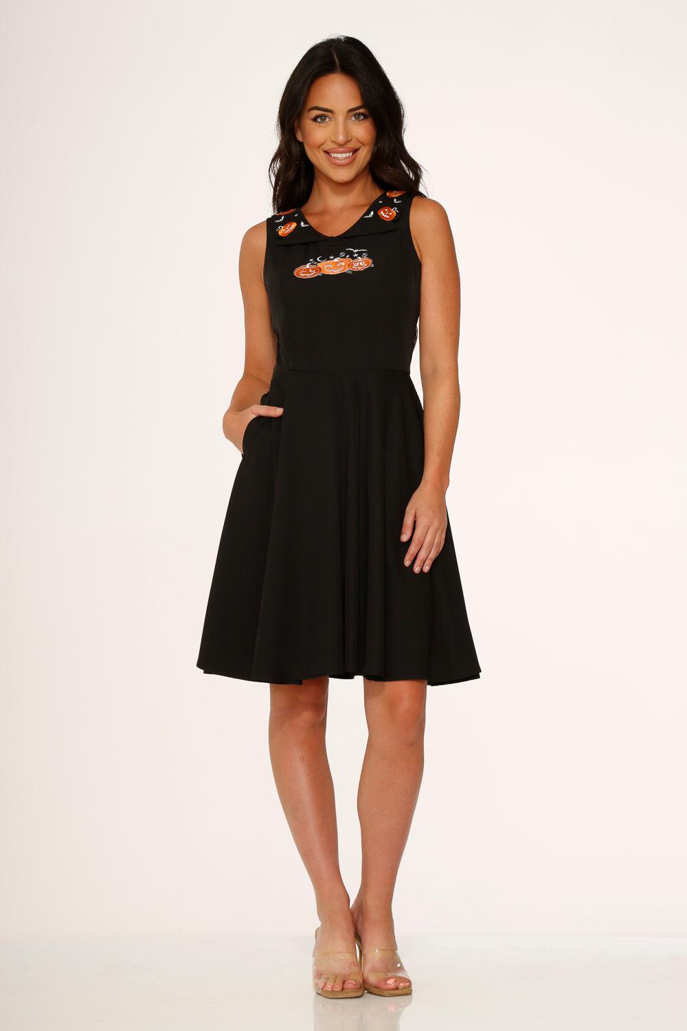 Halloween Pumpkin Embroidery Swing Dress Product Image