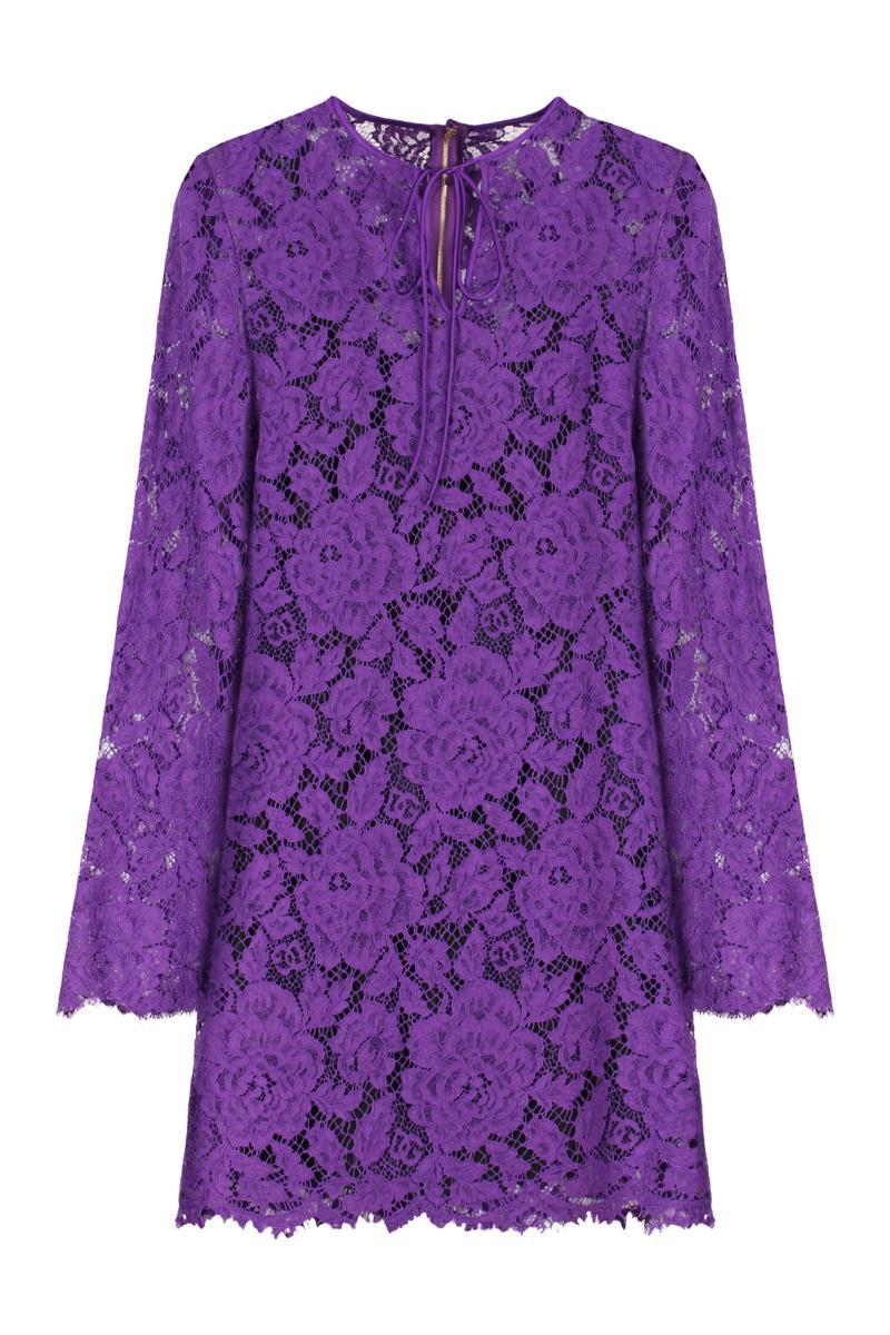 DOLCE & GABBANA Cordonetto Lace Short Dress In Purple Product Image