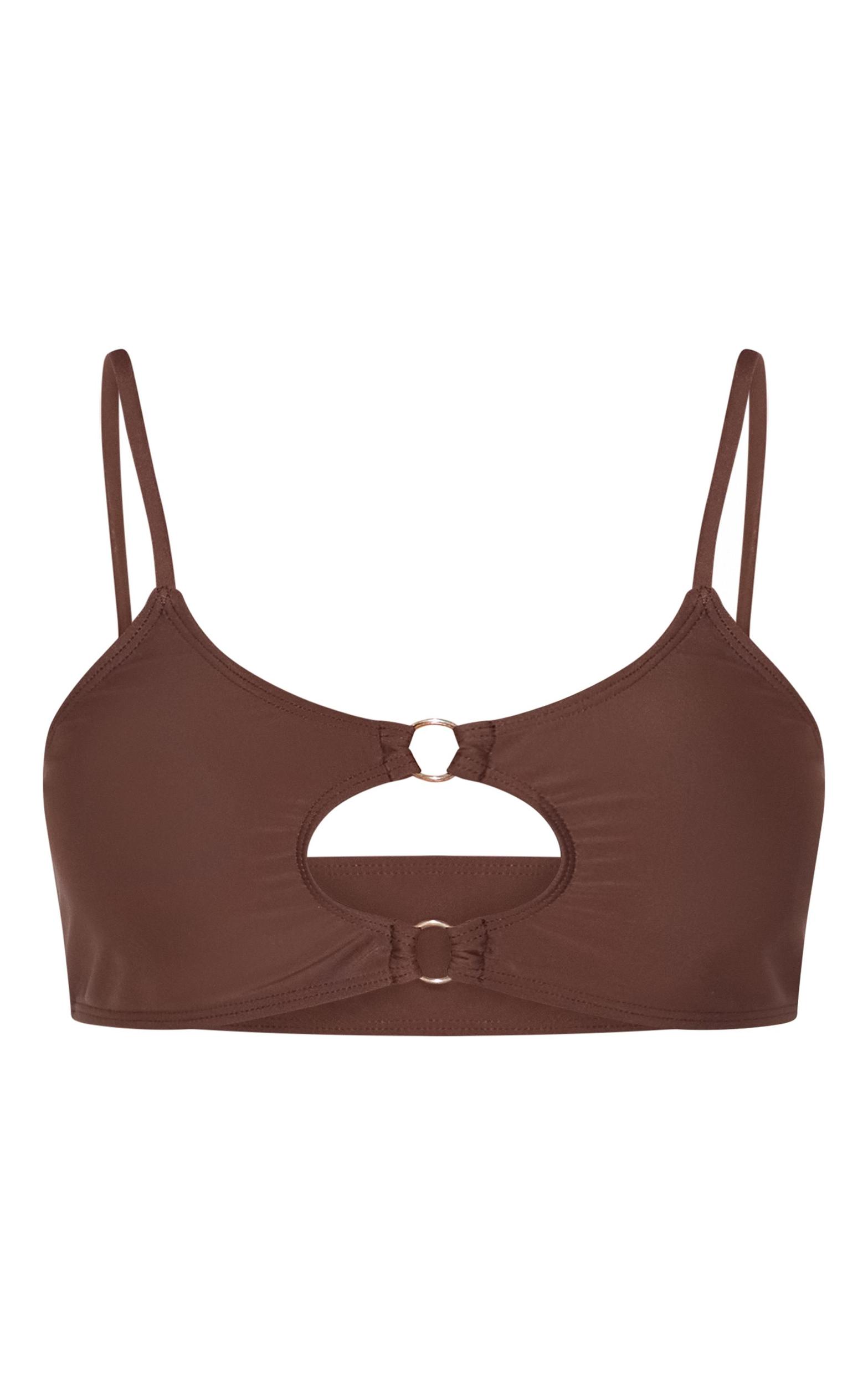 Chocolate Key Hole O Ring Detail Scoop Bikini Top Product Image