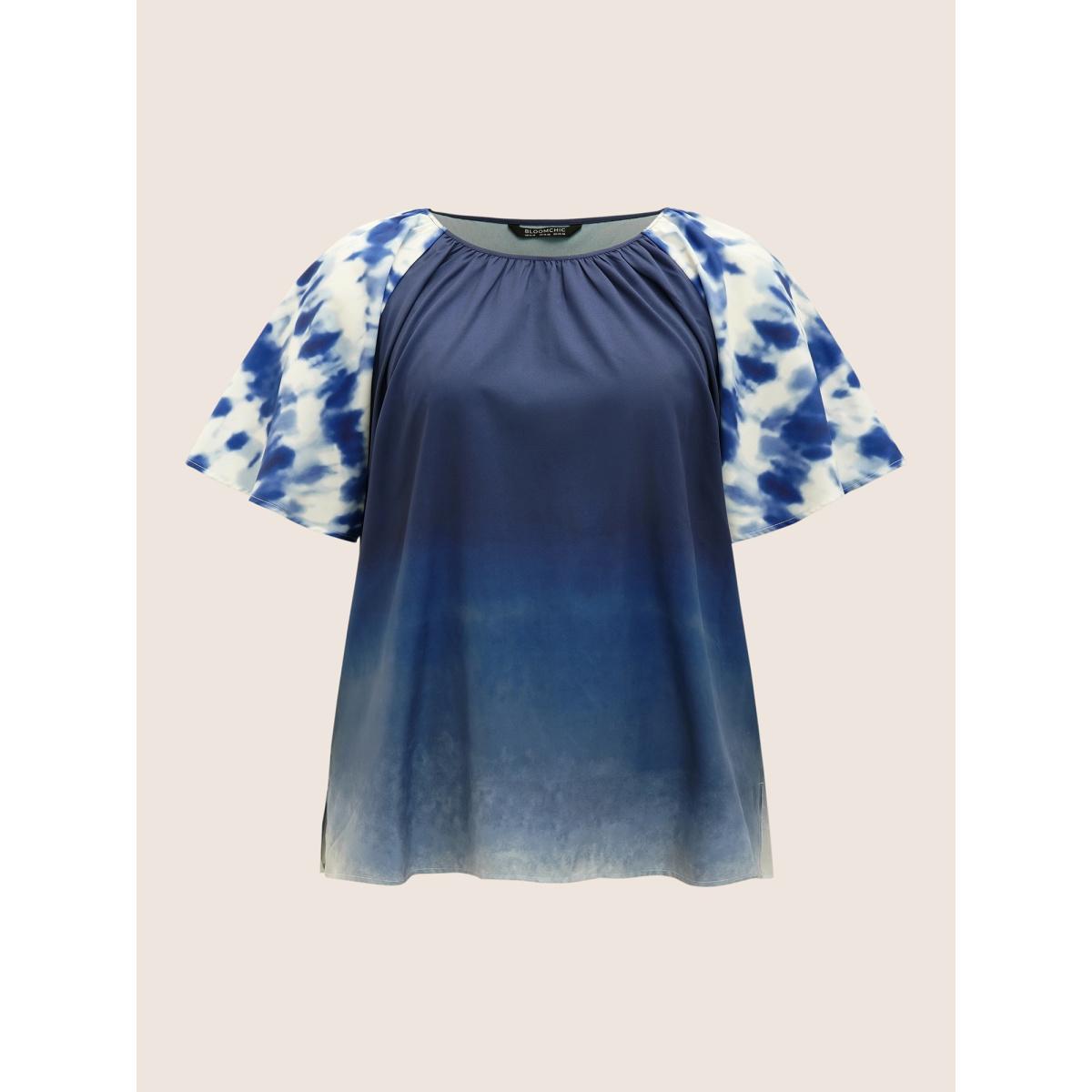 Plus Size Stone Ombre Tie Dye Raglan sleeve Blouse Women Casual Half Sleeve Round Neck Everyday Blouses BloomChic 12/L Product Image