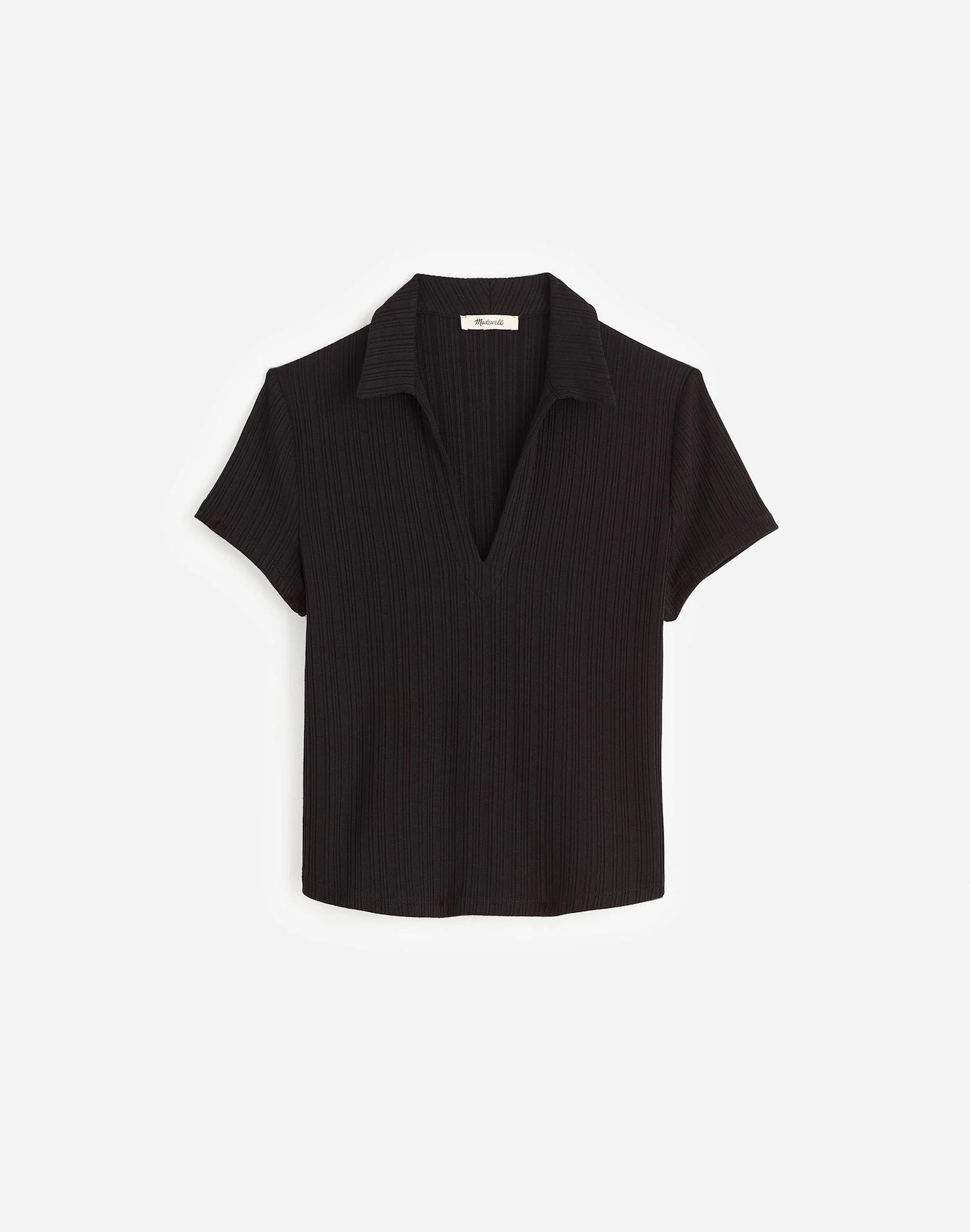 Ribbed V-Neck Polo Tee Product Image