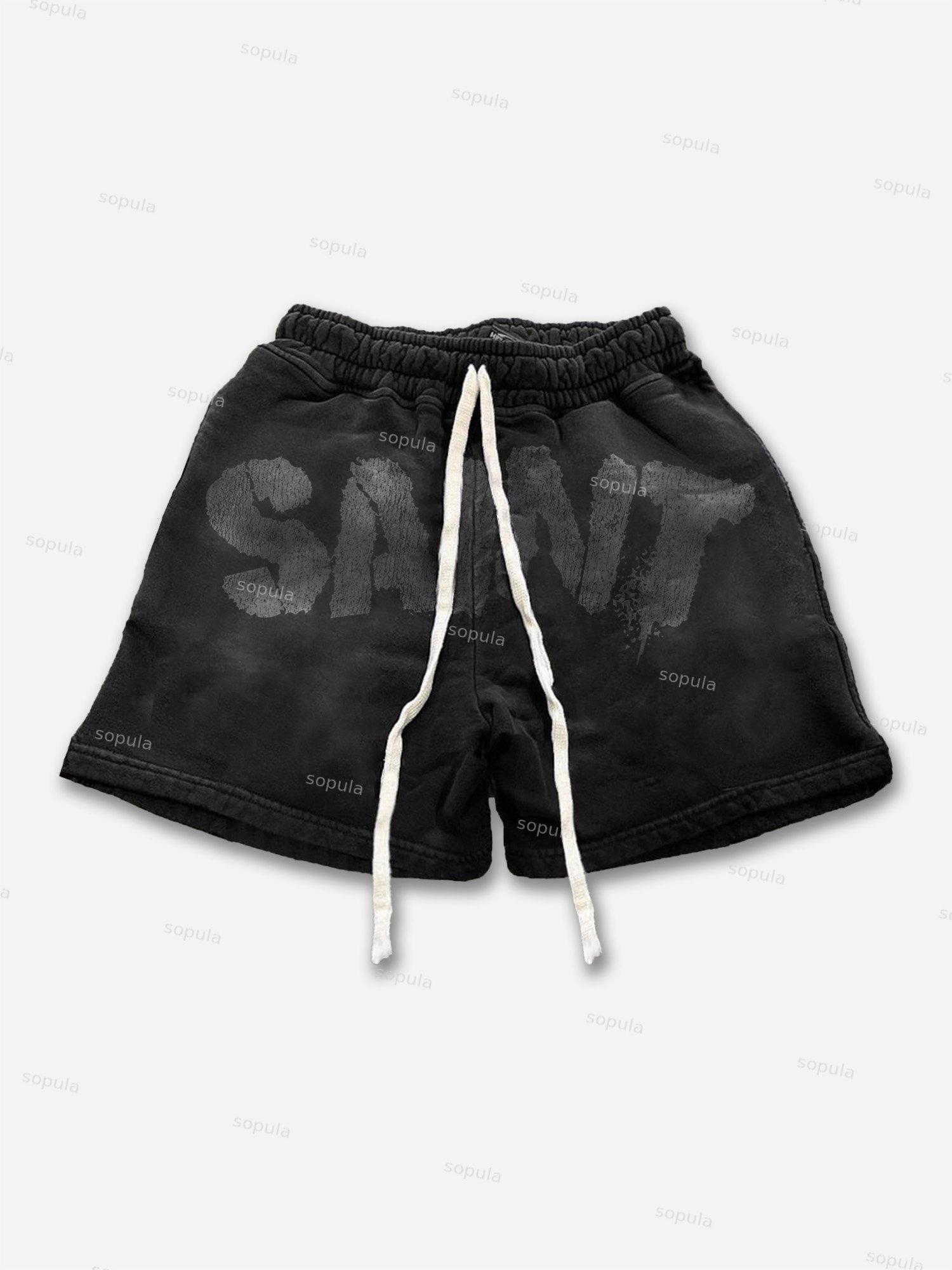 Saint Graphic Print Drawstring Shorts Product Image