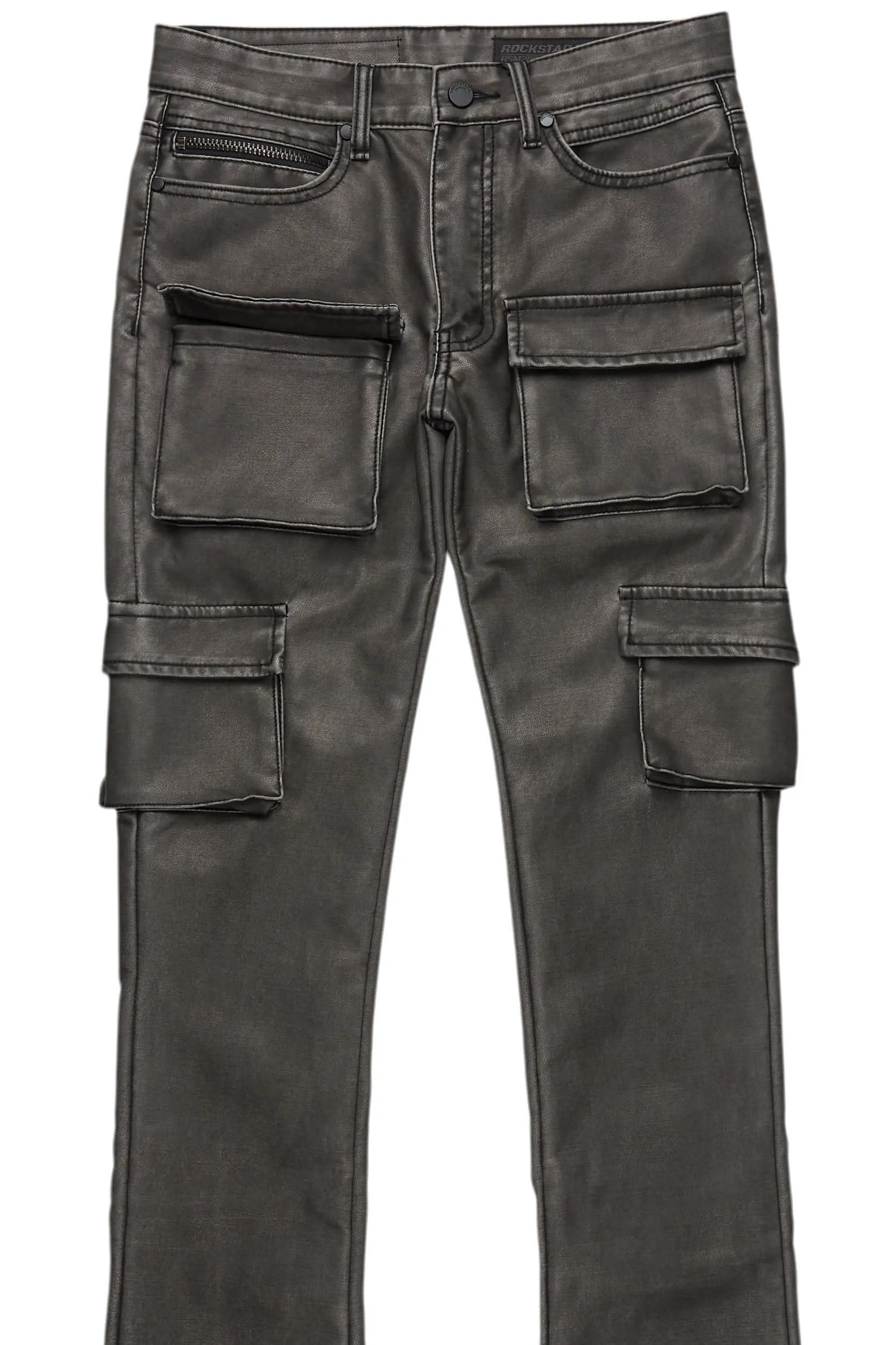 Khaza Distressed Black PU Leather Jean Male Product Image