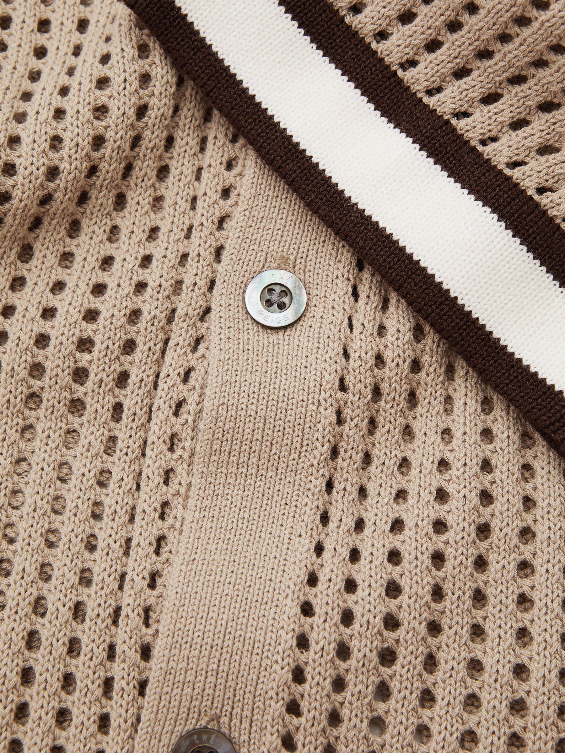 Reiss | Ché Open-Stitch Cuban Collar Shirt in Camel Product Image