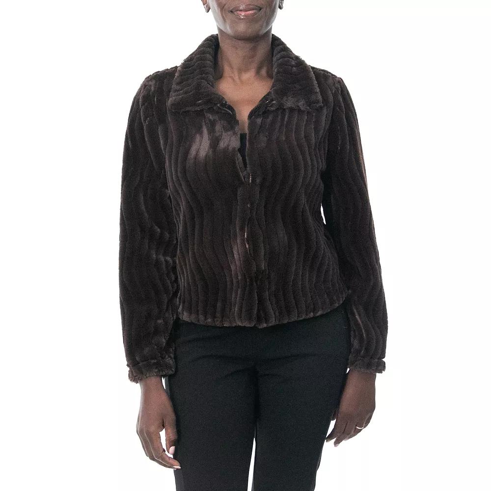 Womens Nina Leonard Collared Faux Fur Bolero Product Image