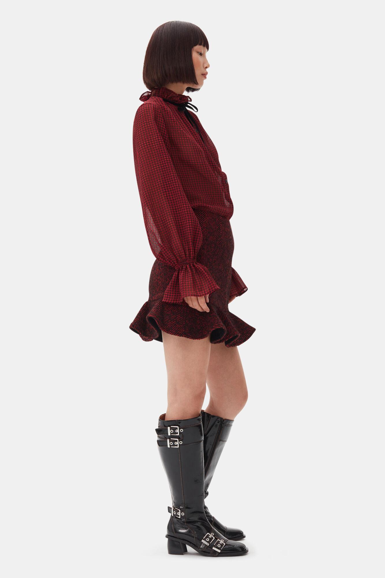 Red Herringbone Wool Mini Skirt Product Image