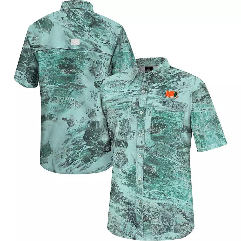 Men's Colosseum Green Miami Hurricanes Realtree Aspect Charter Full-Button Fishing Shirt,  Product Image