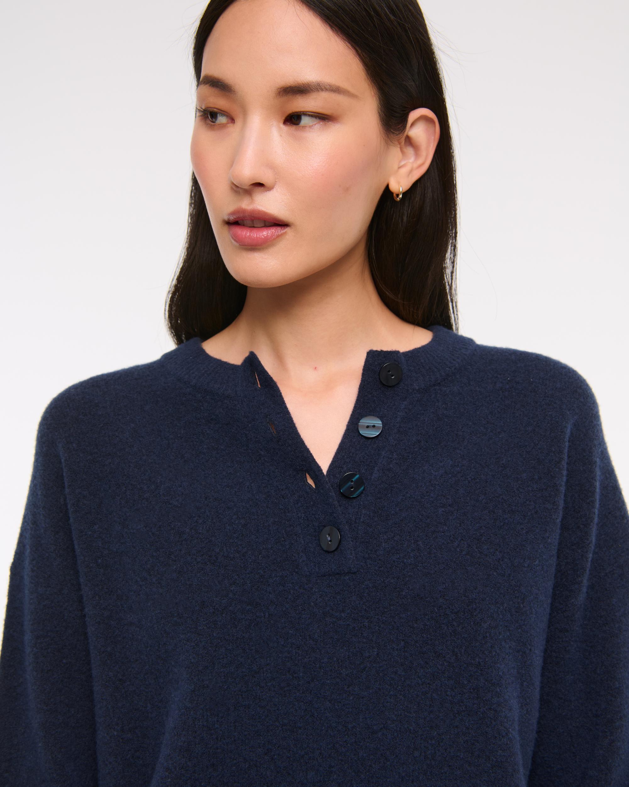 Merino Wool-Blend Henley Sweater Product Image