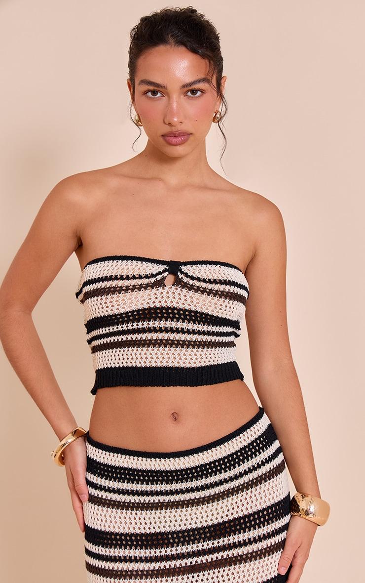 Chocolate Bandeau Stripe Crochet Top Product Image