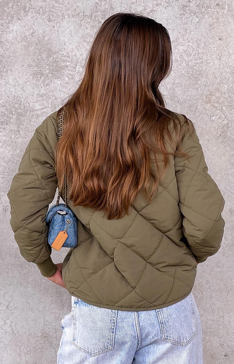 Steph Khaki Quilted Bomber Jacket Product Image