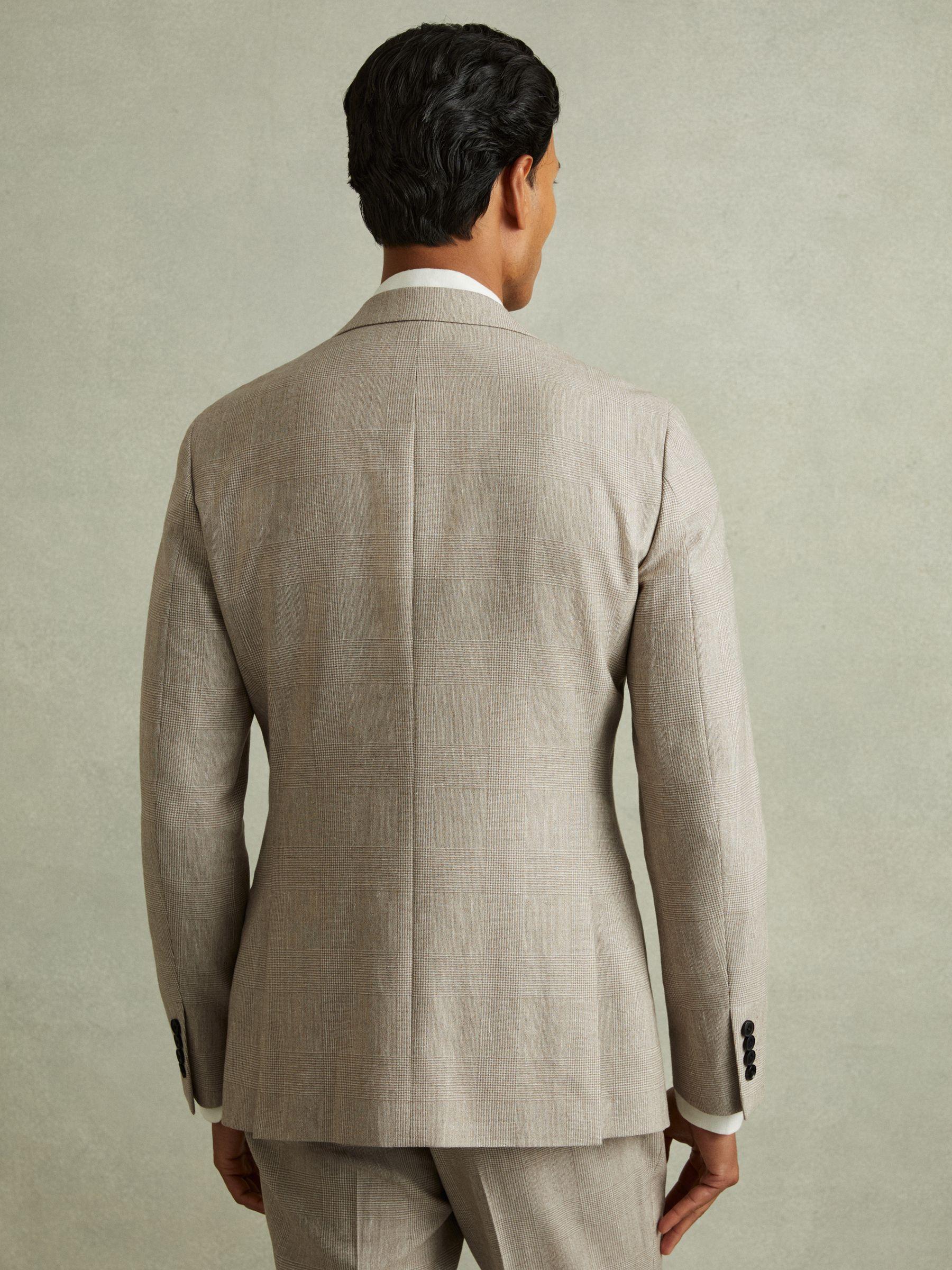Checked Single Breasted Blazer in Wool-Linen in Oatmeal Product Image