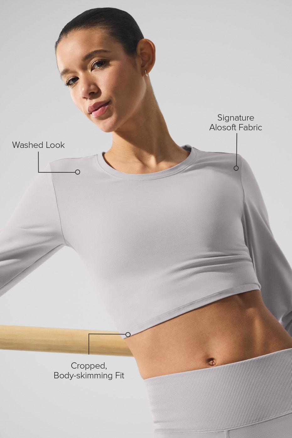 Washed Alosoft Crop Finesse Long Sleeve - Grey Sky Wash Product Image