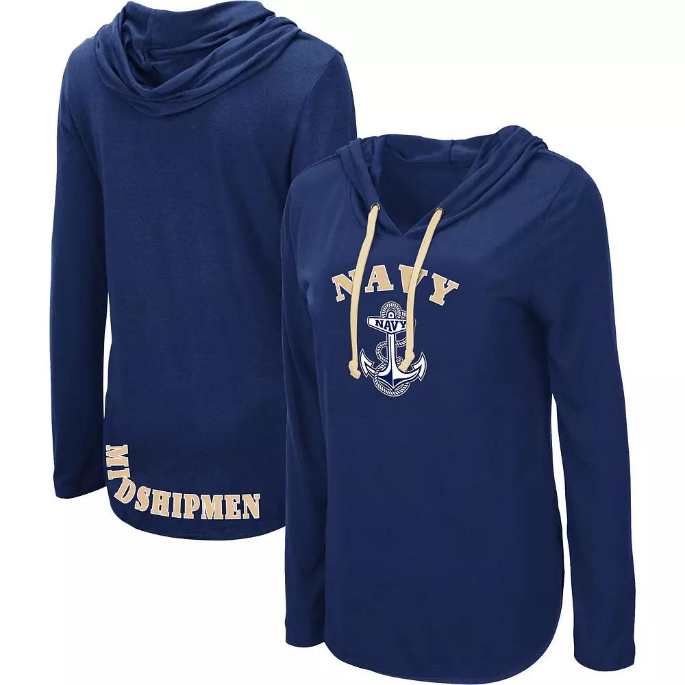 Women's Colosseum Navy Navy Midshipmen My Lover Lightweight Hooded Long Sleeve T-Shirt,  Product Image