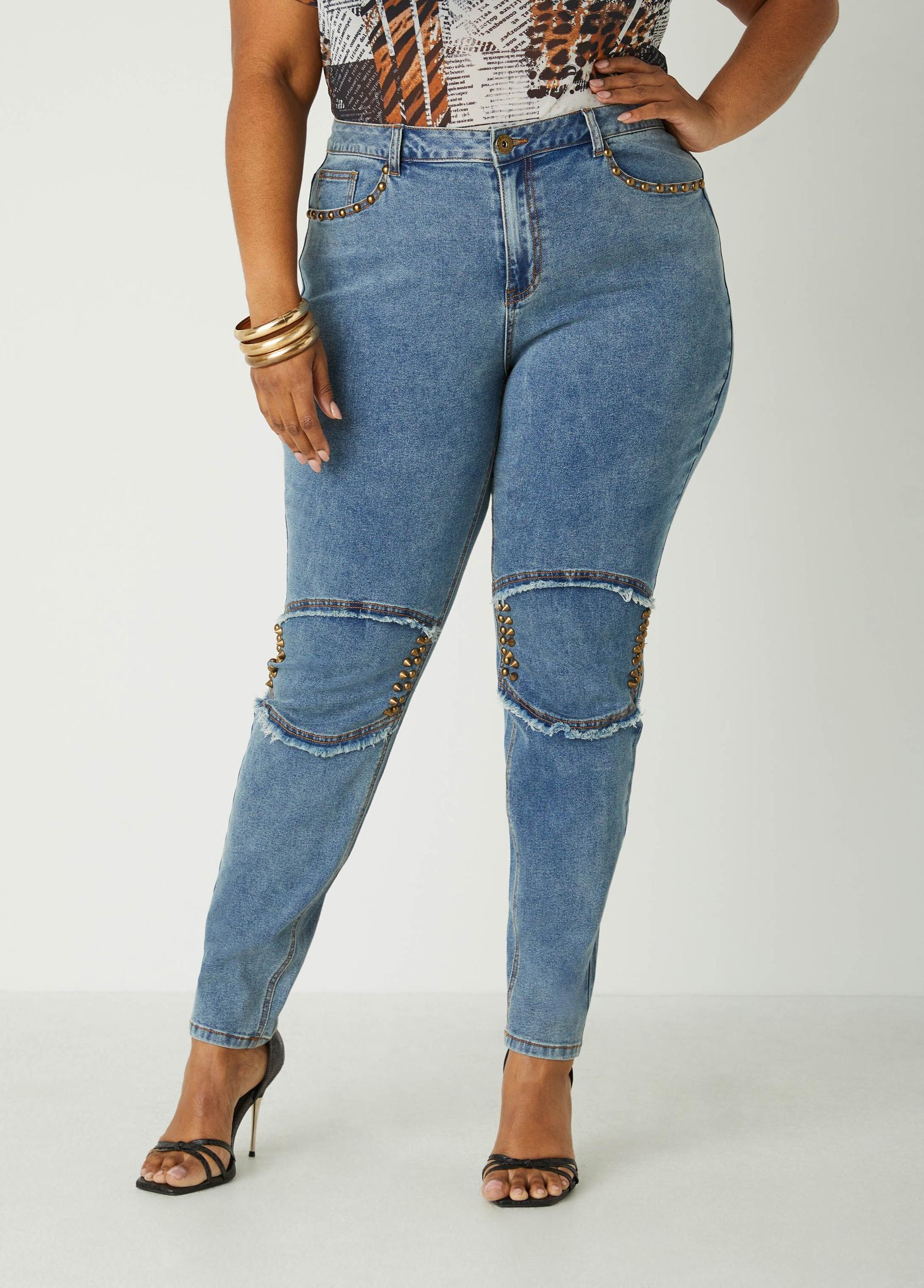 Studded Mid Rise Skinny Jeans Product Image
