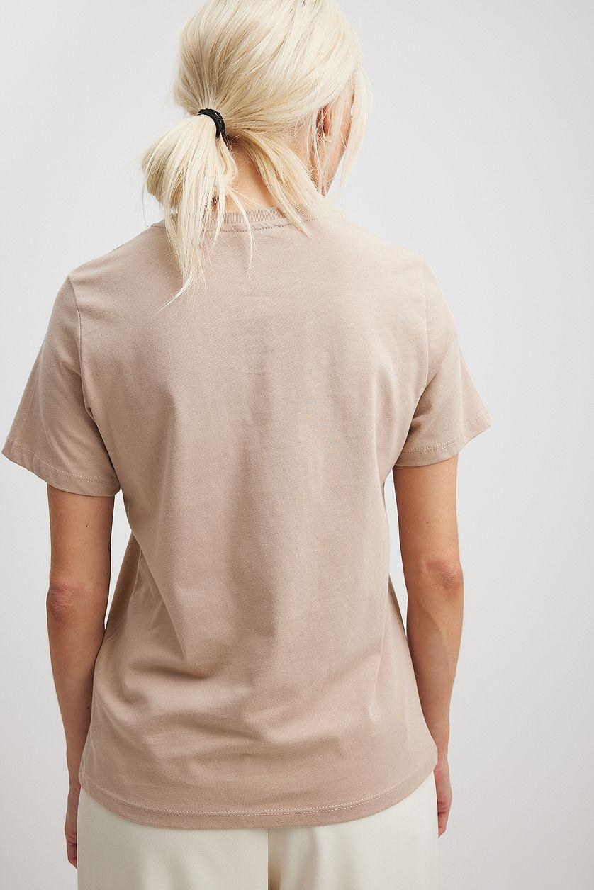 Round Neck Cotton T-Shirt Beige Product Image