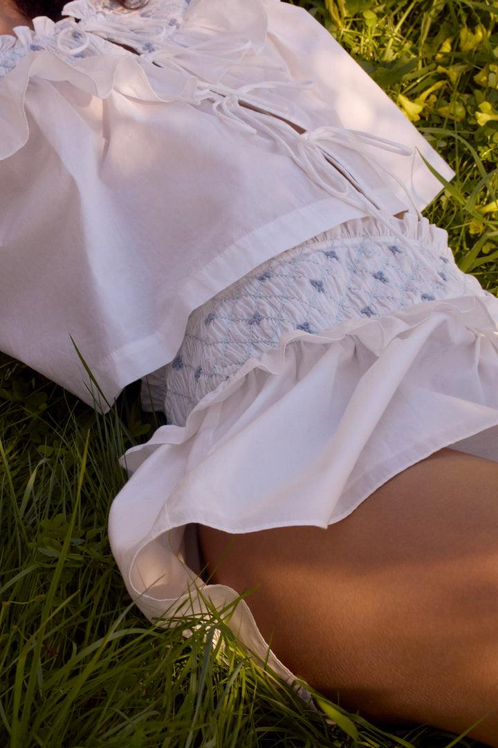 Birdie Bow Smocked Short — White Product Image