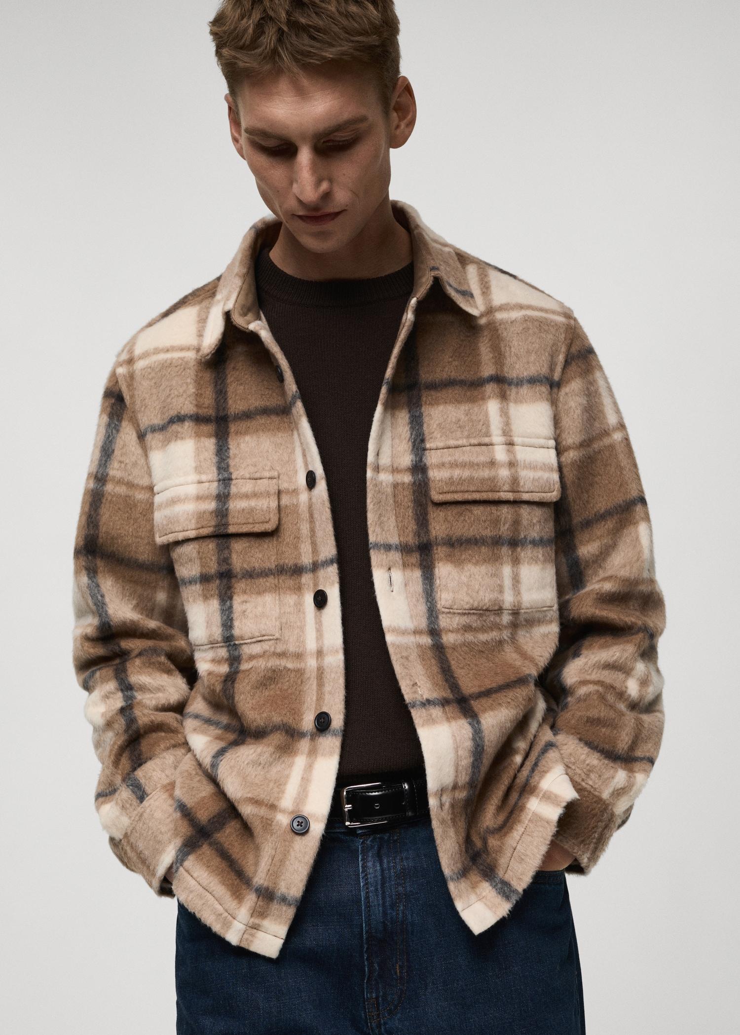 Check flannel textured overshirt - Men | MANGO USA Product Image