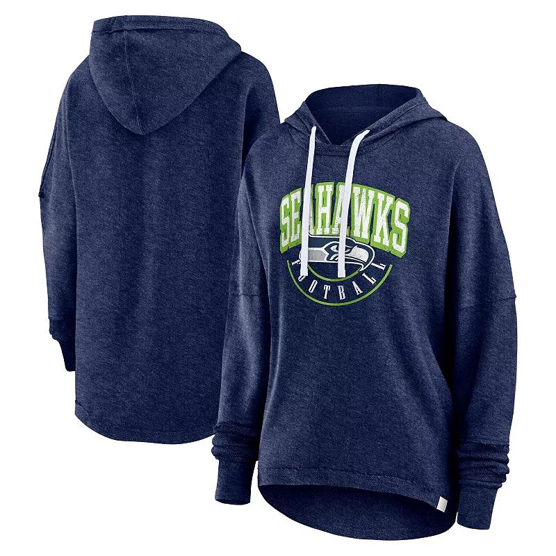 Women's Fanatics Branded Navy Seattle Seahawks Lightewight Modest Crop Lounge Helmet Arch Pullover Hoodie,  Product Image