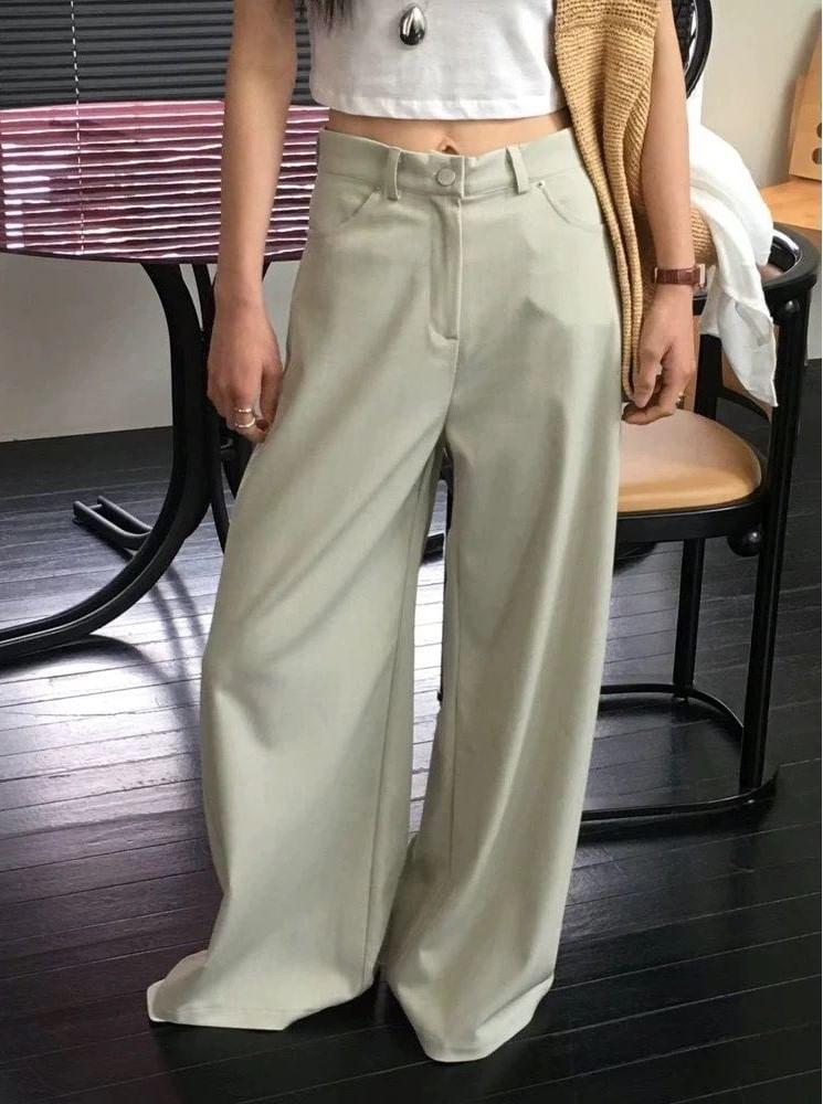 High Waist Monotone Wide-Leg Pants Product Image