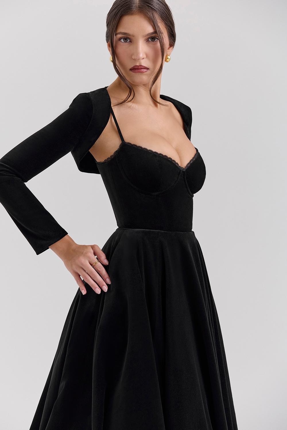 Mademoiselle  black velvet tulle midi dress + bolero Product Image