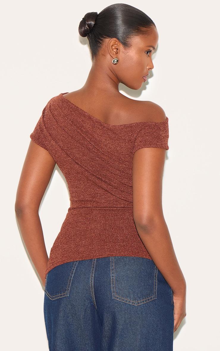  Brown Textured Ruched Asymmetric Longline Top Product Image