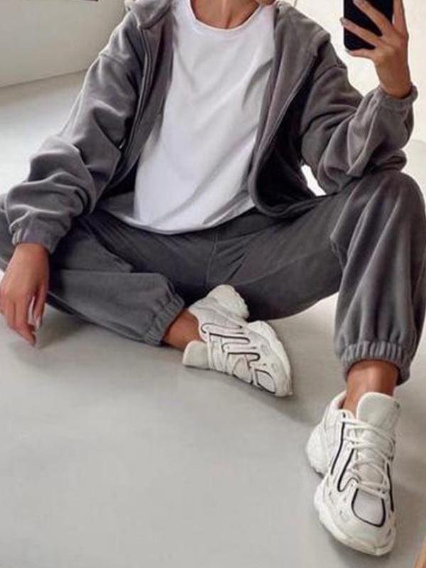 Solid Zip Up Oversized Hoodie & Bound Feet Sweatpants Set Product Image