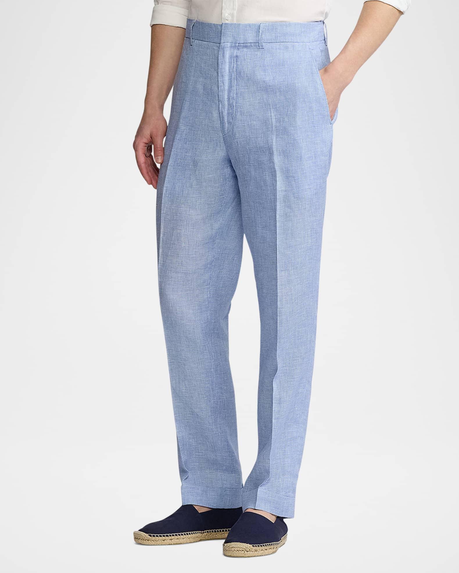Men's Hand-Tailored Houndstooth Linen Trousers Product Image
