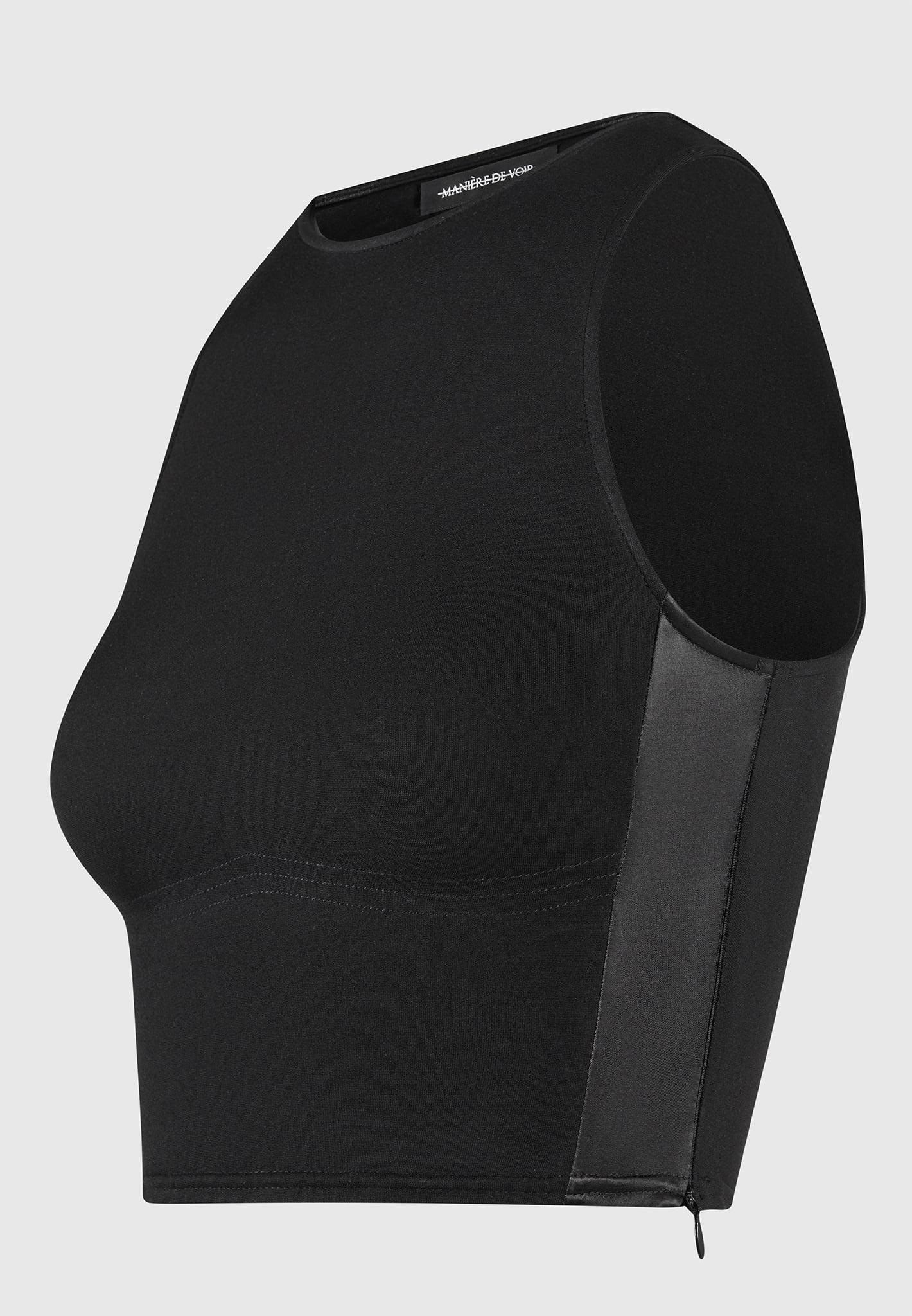 Racer Crop Top with Satin Panels - Black Female Product Image