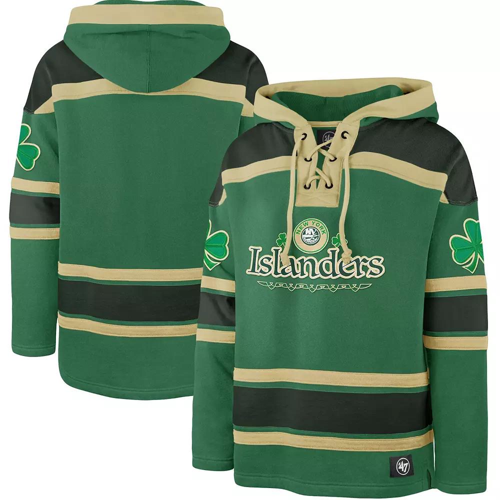 Men's '47 Kelly Green New York Islanders St. Patrick's Day McLucky Superior Lacer Pullover Hoodie,  Product Image