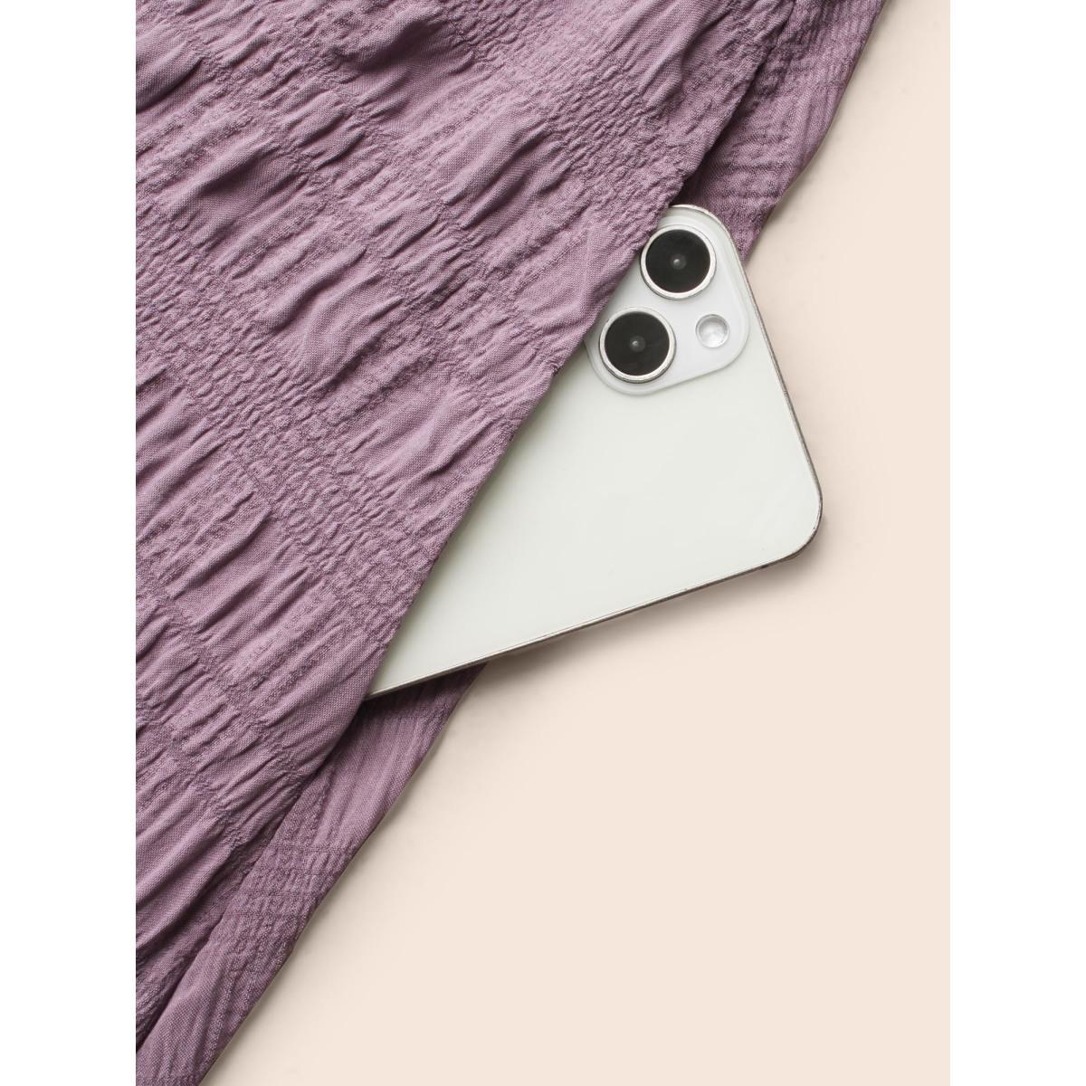 Plus Size Square Neck Plain Textured Belted Dress Mauve Women Elegant Texture Square Neck Long Sleeve Curvy BloomChic 12/L Product Image