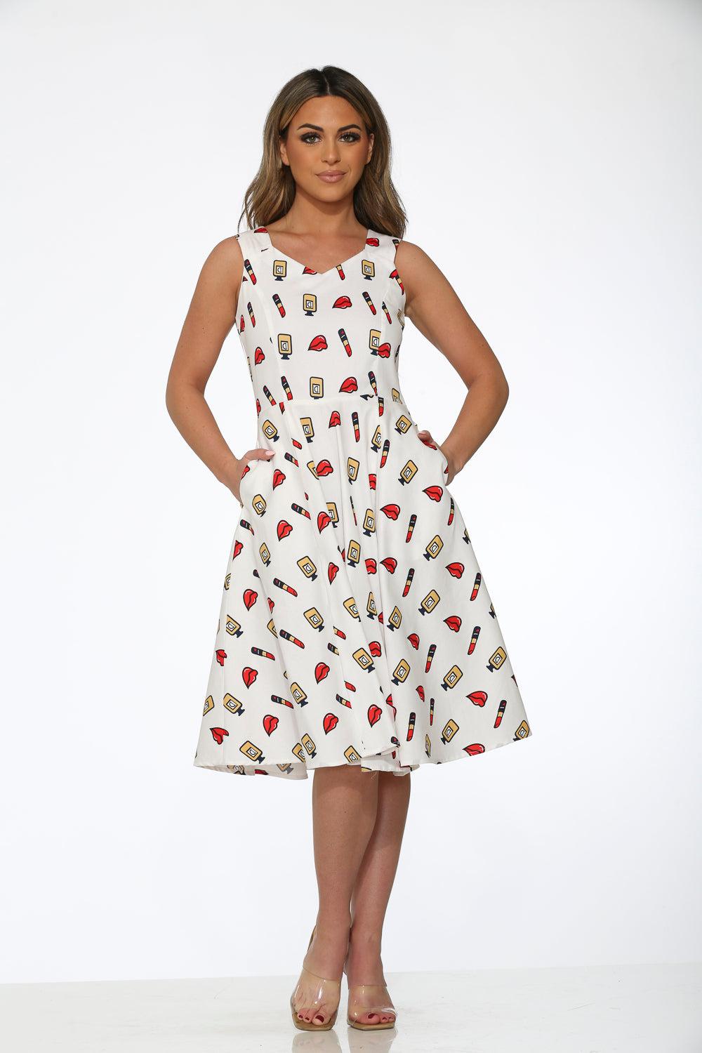 White Red Lipstick Swing Dress Product Image
