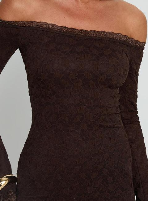 Avenues Long Sleeve Lace Mini Dress Chocolate Product Image
