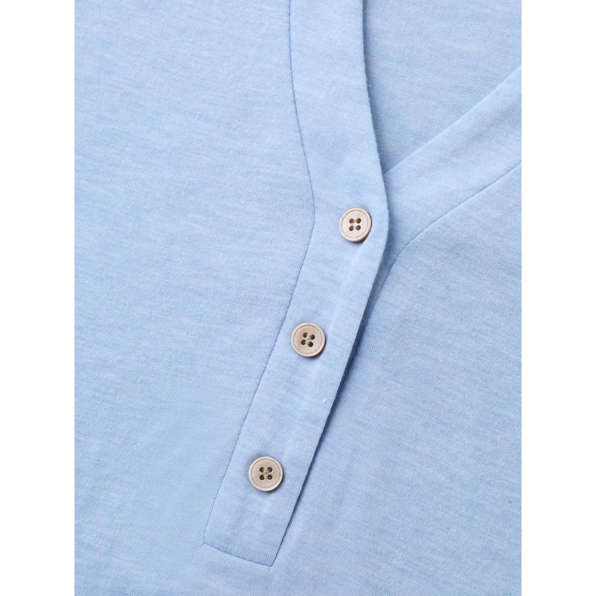 Plus Size Layered Lotus Leaf Sleeve Plain T-Shirt LightBlue Women Leisure Button Notched collar Casual T-shirts BloomChic 22-24/3X Product Image