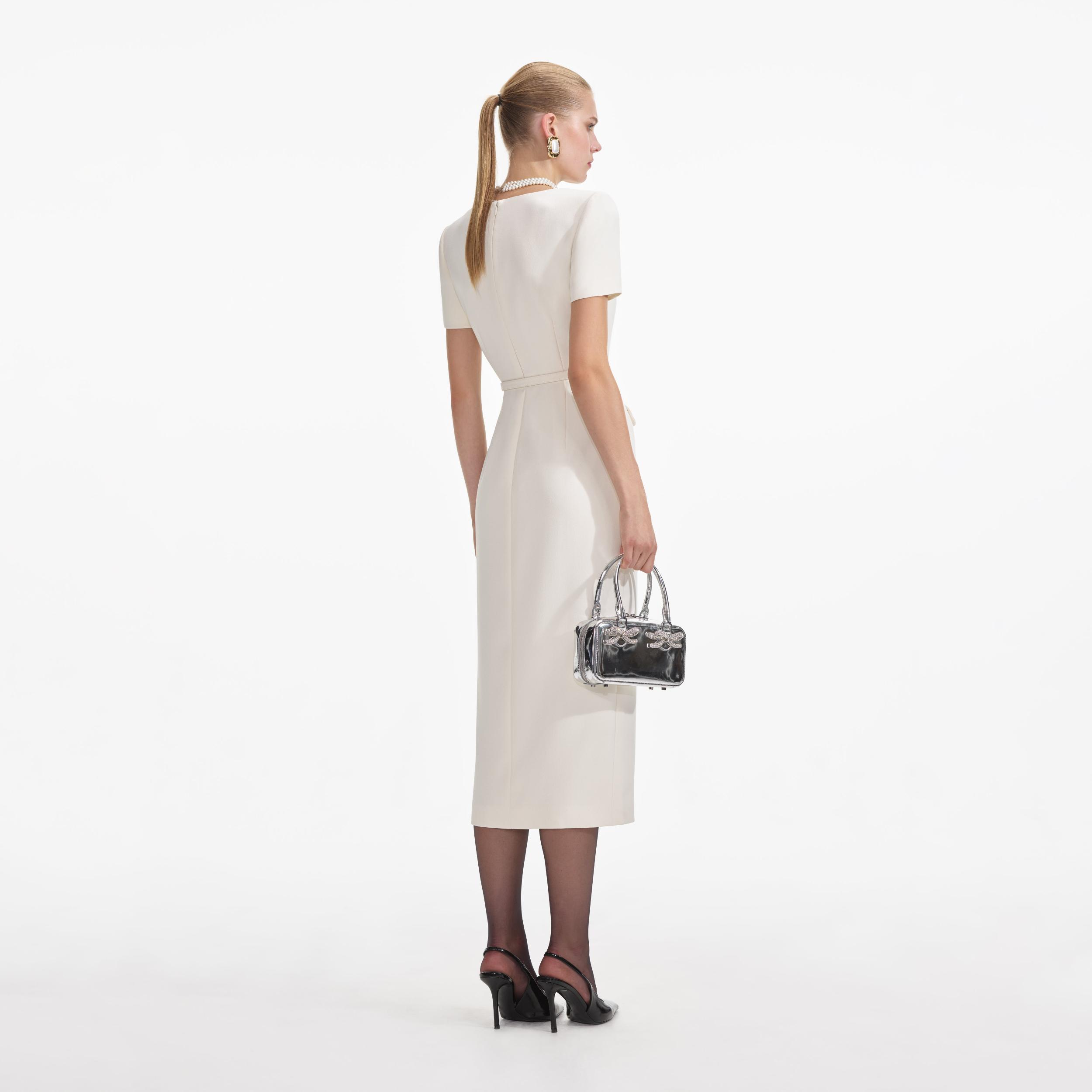 Cream Crepe Button Midi Dress Product Image