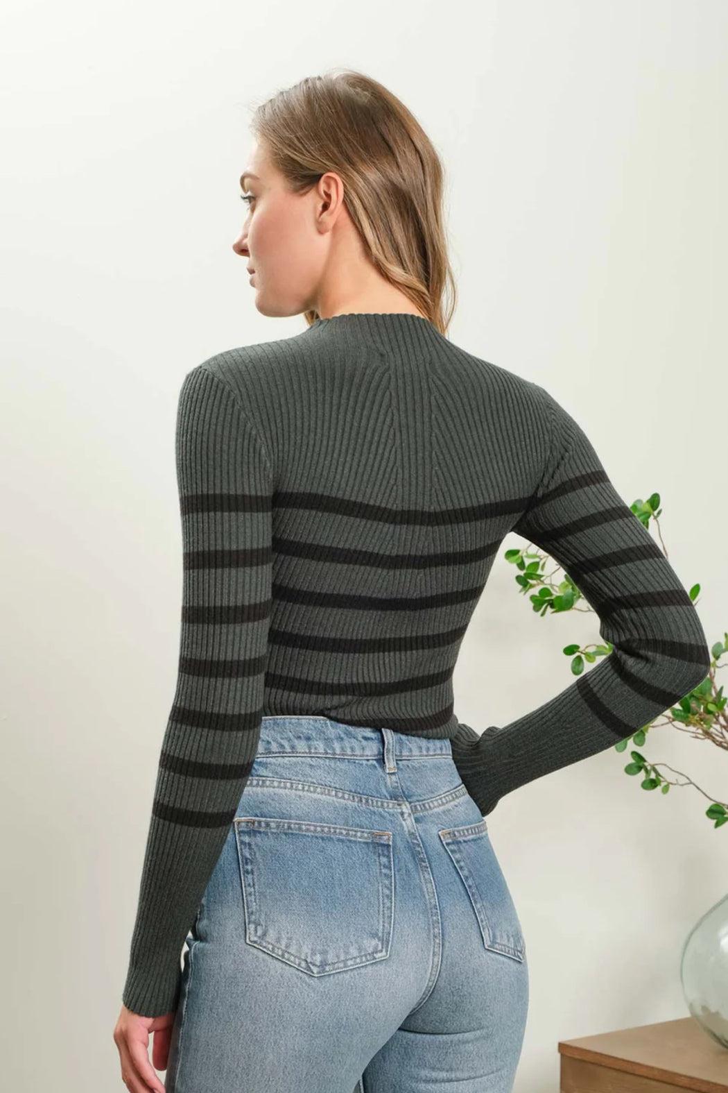 Stripe Mock Neck Long Sleeve Knit Sweater Product Image