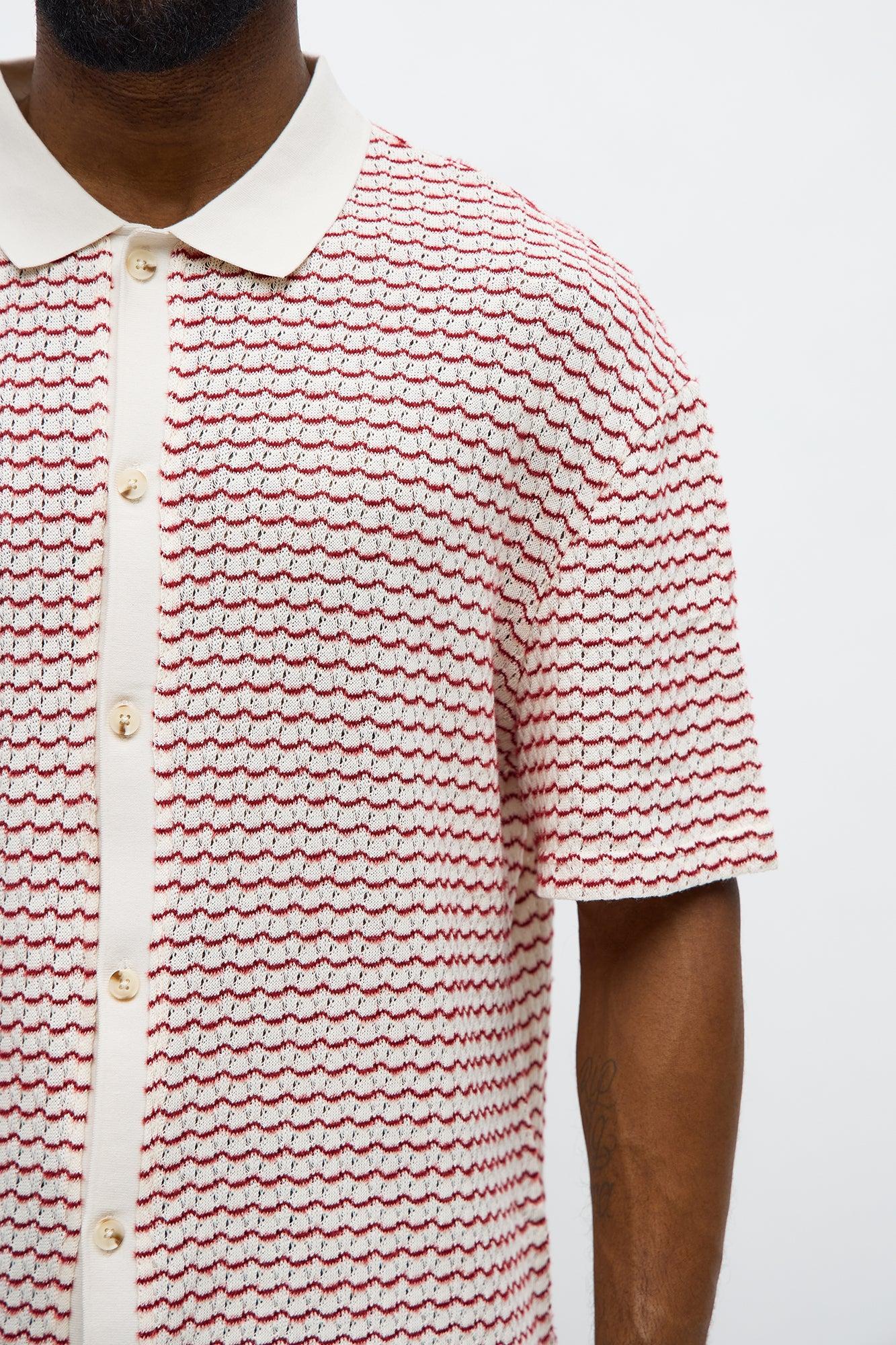 Regular Fit Color Block Button up Sweater Shirt - Cream/combo Male Product Image