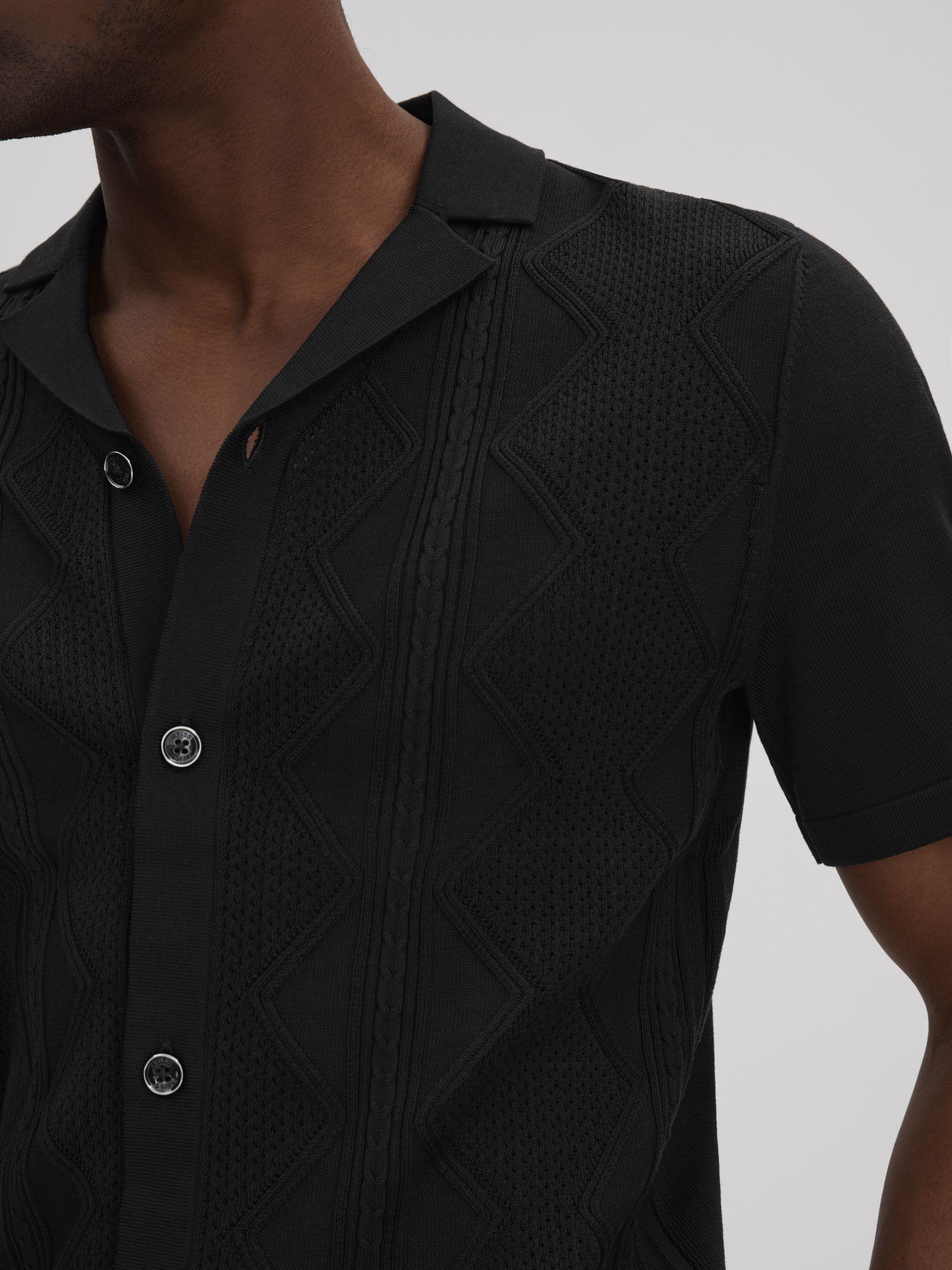 Cable Knit Cuban Collar Shirt in Black Product Image