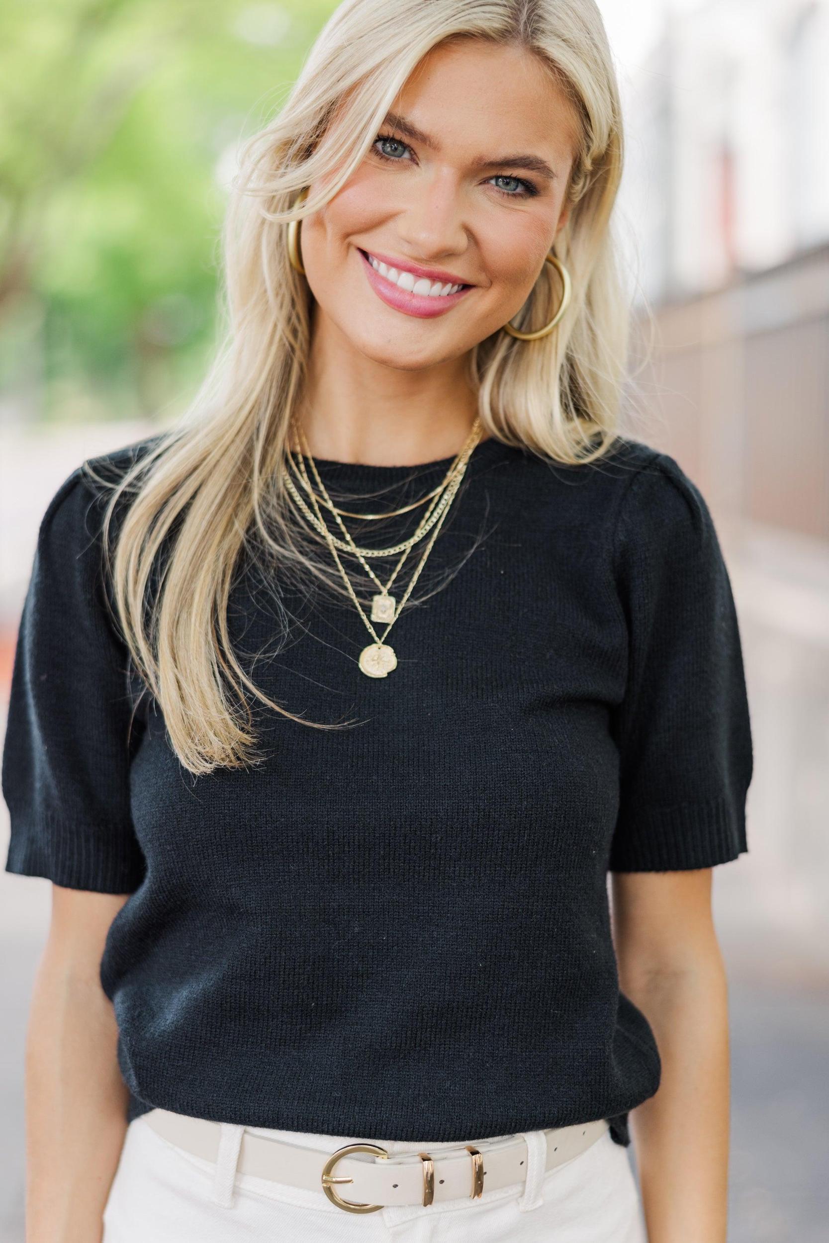 Crowd Pleaser Black Short Sleeve Sweater Female Product Image