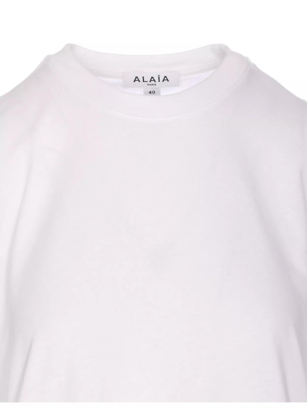 ALAÏA Oversized Poplin-trimmed Cotton-jersey Peplum T-shirt In White Product Image