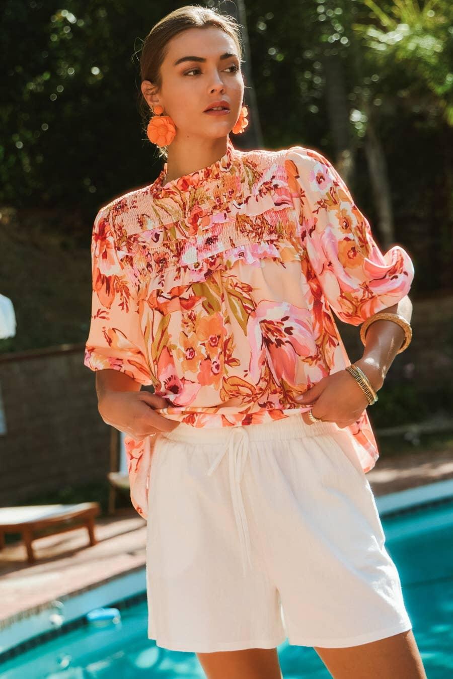 Floral Bubble Sleeve Blouse Product Image