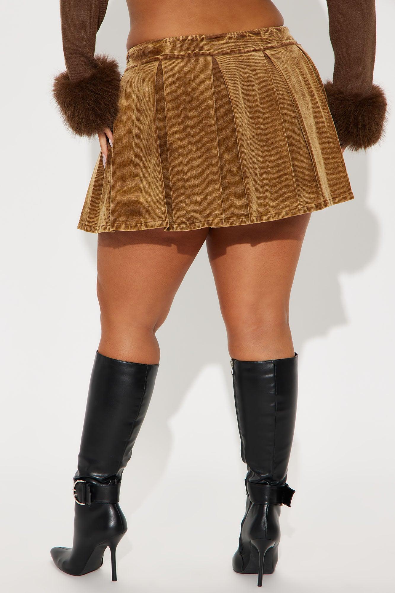 Jamie Pleated Corduroy Skort - Khaki Product Image