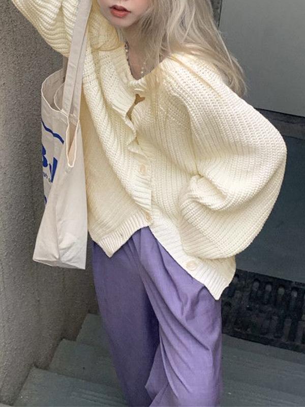 Solid Loose Breasted Knit Cardigan Product Image