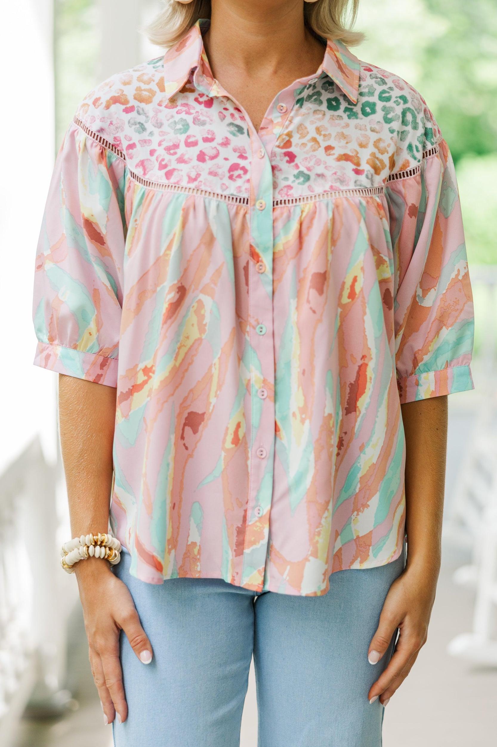 Think About Love Mauve Pink Mixed Print Blouse Female Product Image