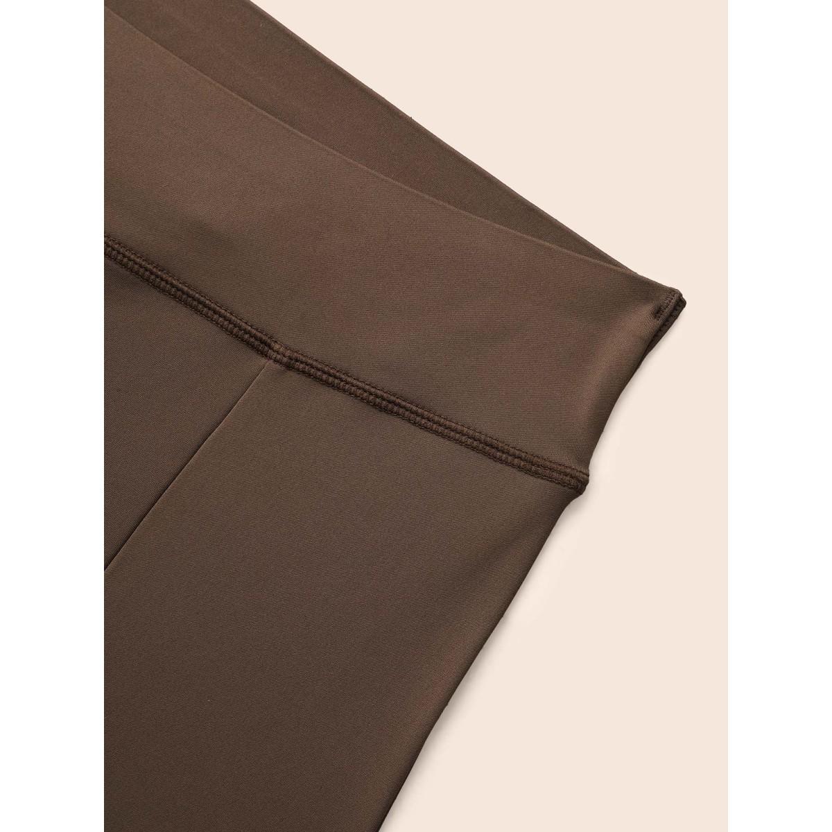 Plus Size High Stretch Split Hem Bootcut Leggings Women DarkBrown Casual High stretch Bootcut Mid Rise Everyday Leggings BloomChic 12/L Product Image